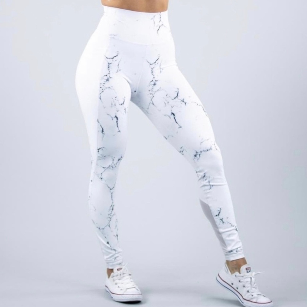 BuffBunny Onyx High Rise Leggings White Marble Sz M